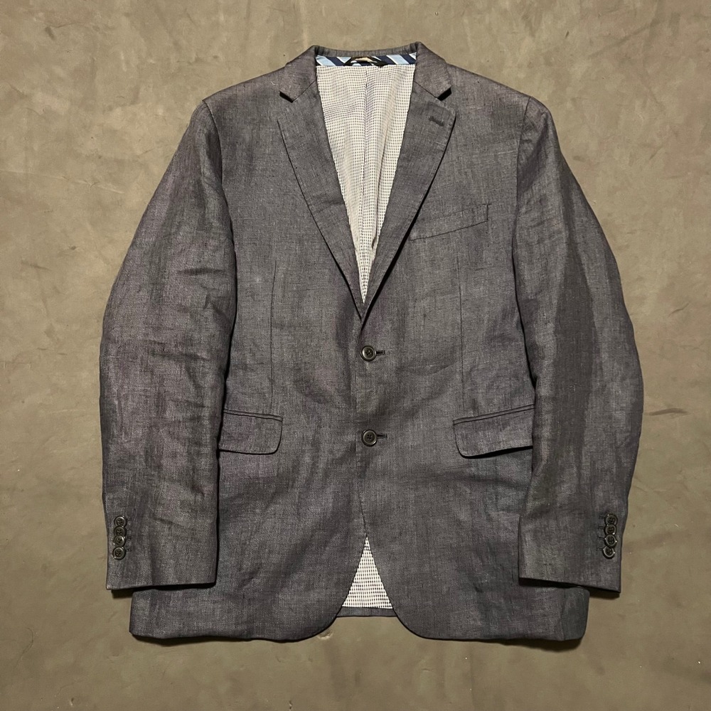 Banana Republic Linen Suit Jacket Mens 40 Short Navy Blue Modern Slim Fit Summer